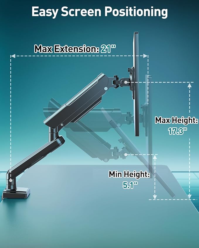 Single Monitor Desk Mount, 13-32 inch Adjustable Full Motion Monitor Arm, Computer Monitor Stand Holder with Clamp and Grommet Base, Fits 4.4 to 22lbs Screens, VESA Mount Bracket, Black, Freelift Pro