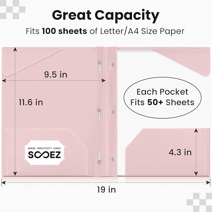 Sooez Folders with Pockets and Prong, 6 Pack, Retro Colors, File Folders with Prongs, 2 Pocket Folders Bulk, Plastic Folder for School College Supplies, Aesthetic Nursing Cute School Supplies