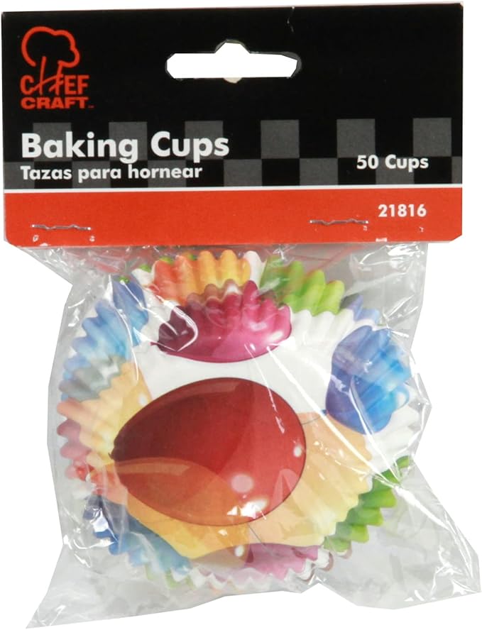 Chef Craft Paper Patterned Cupcake Liners, 50 count, Red/Yellow/Blue/Green/White