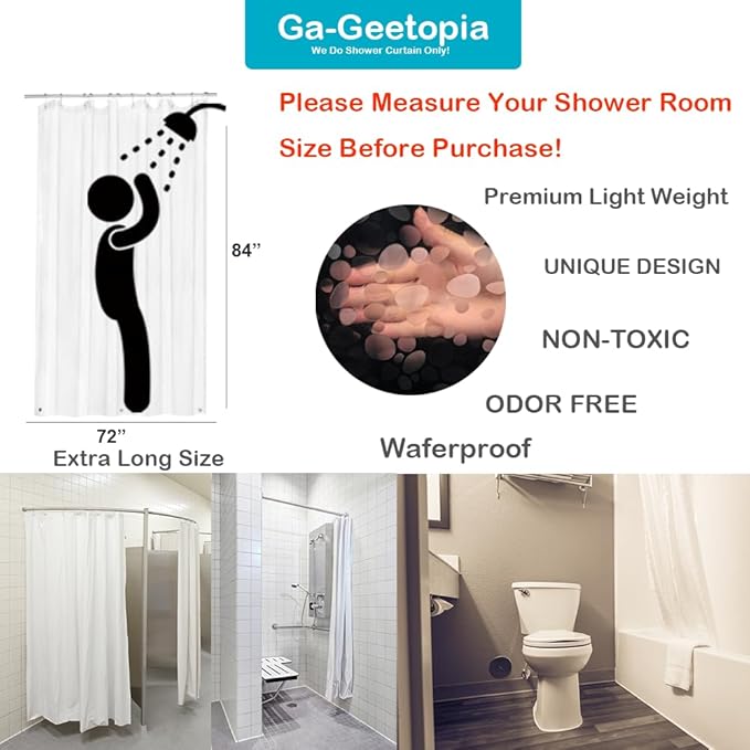 Ga-Geetopia Extra Long - EVA Clear Shower Curtain Liner, Pebble Pattern 72x84 Inch Lightweight Plastic Bathroom Shower Showroom Inner Curtain with Rustproof Metal Grommets and Weighted Magnets