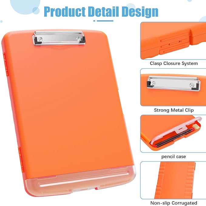 Hongri Clipboard with Storage with Pen Holder, Folder Nursing Clip Board 8.5 x 11 Foilo-Side Opening, High Capacity, Light Weight for Teachers, Classroom. Size 14 x 9.6 x 1.2 in(Orange)
