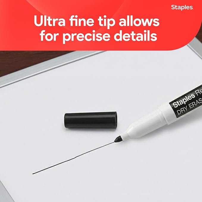 STAPLES Low Odor Dry Erase Markers, Ultra Fine Tip, Black, 36 Pack – Remarx Precision Whiteboard Markers for Offices & Classrooms