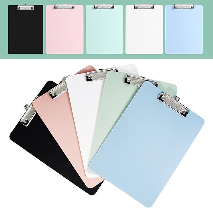 25 Pack Plastic Clipboards, A4 Clip Board 12.5 x 9 Inch Letter Size for Classroom, Nurses, Students, Woman, Assorted Color Clipboard with Low Profile Clip & Hanging Hole, Bulk Office & School Supply