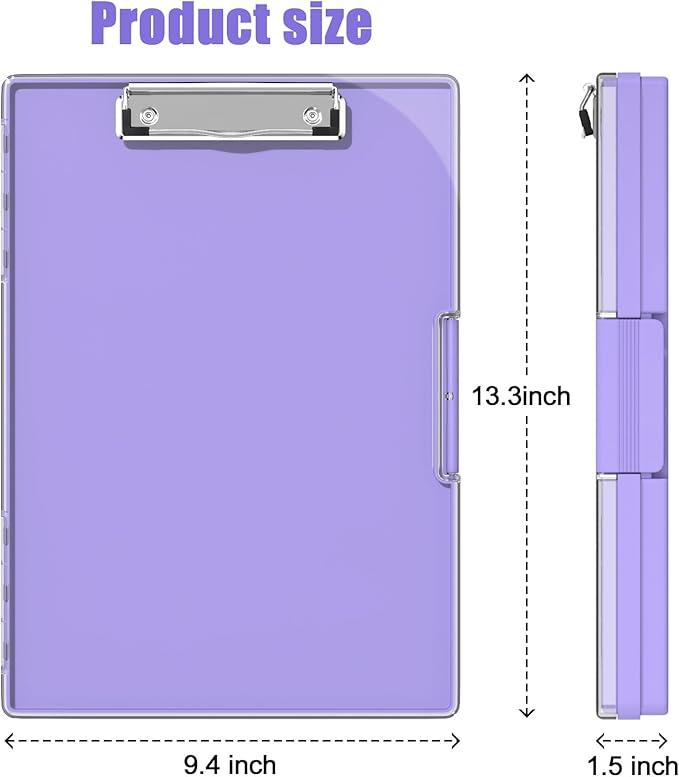 Hongri Clipboard with Storage, Purple 8.5 x 11 Folder Nursing Side Opening, Heavy Duty with Dual Compartment, Smooth Writing for Teachers, Classroom, Size 13.3 x 9.4 x 1.5 in, Office & School Supplies