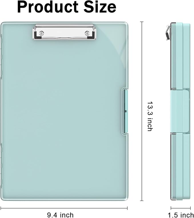 Rimilak Plastic Clipboard with Storage, Side Opening with 2 Compartment, Size 13.3 x 9.4 x 1.5 Heavy Duty High Capacity Nursing Box for Work School & Office Supplies, Dark Green
