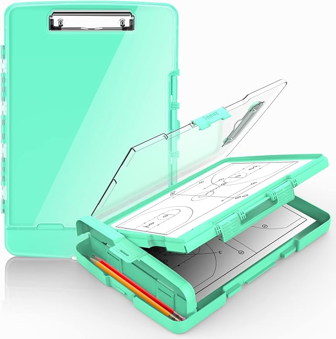Sooez Original Clipboard with 2 Storage & Pen Holder, Heavy Duty Clip Boards 8.5x11 with Dual Storage, Clearview Dry Erase Coach Clipboard with Real Hinge, High Capacity, School & Office Supplies