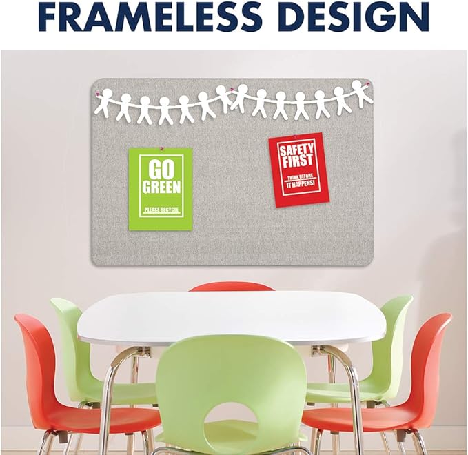 Quartet Bulletin Board for Walls, Fabric, 3' x 2', Frameless Pin Board, Fiberboard, Display Board, Oval Office, Home Office Decor or Home School Organization Board, Vertical/Horizontal, Gray (7683G)