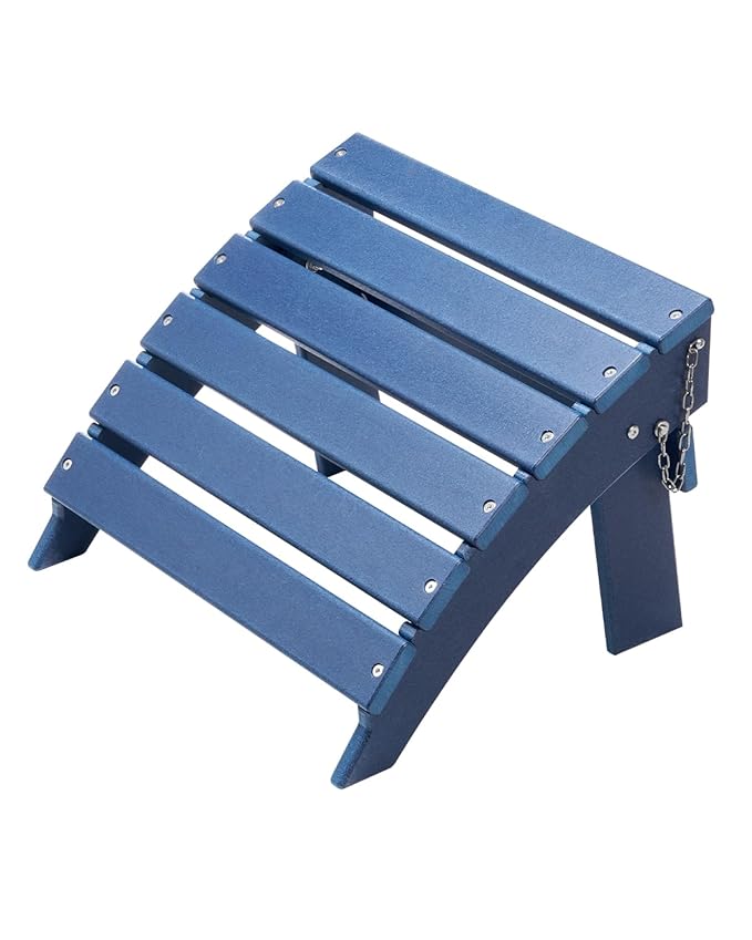 VEVOR Adirondack Ottoman, 15.7L x 18.9W x 13H Inch HDPE Plastic Folding Adirondack Ottoman, Weather-Resistant Foot Rest for Adirondack Chair, Widely Used for Outside Porch Pool Lawn Backyard, Blue