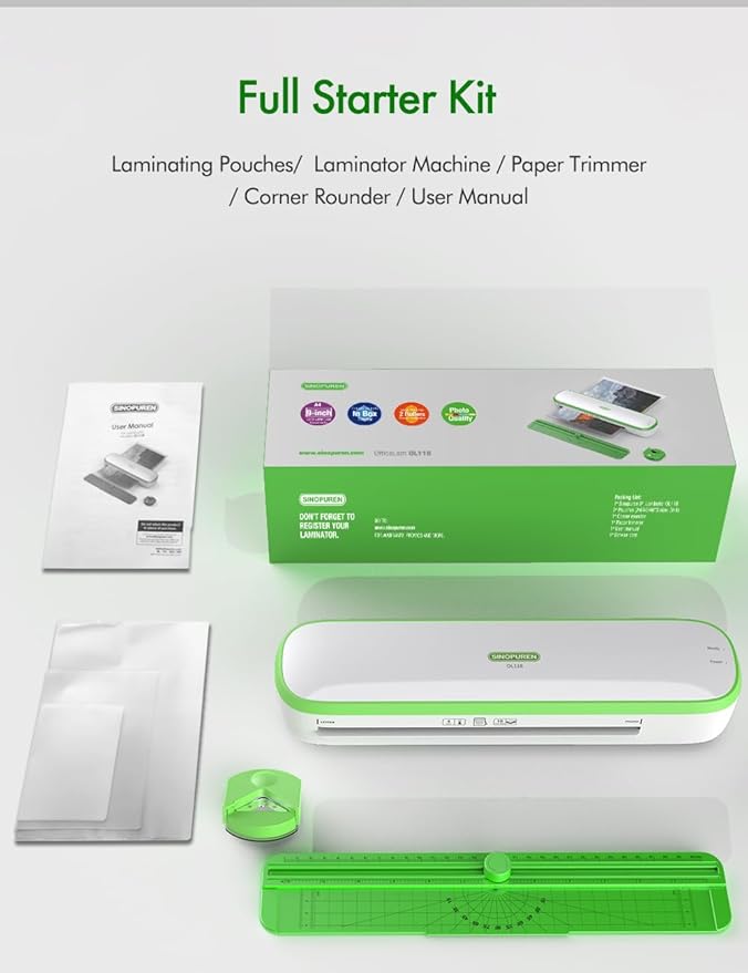 Quiet Laminator Machine for Home & Teachers – SINOPUREN 9-Inch Thermal Laminator, Whisper-Quiet, Fast 3-Min Warm-Up, Jam-Free ABS, Paper Cutter & Corner Rounder, for School, Crafts & Office