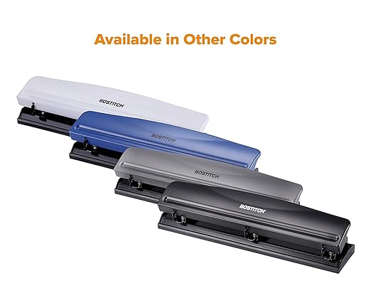 Bostitch Office 3 Hole Punch, Durable Metal,Rubber Base, 12 Sheets, Black