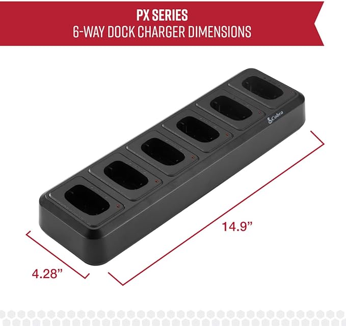 Cobra PX Professional Walkie Talkie 6-Way Dock Charging Station with UBS Charging Cable - Desktop Portable Charger, Compatible with PX650 Business Models