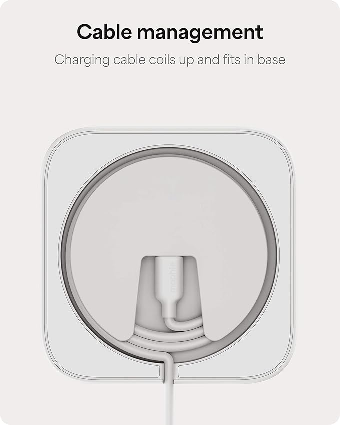 Mophie Wireless Charging Stand - Qi2-Certified, MagSafe Charger for iPhone – Magnetic Fast Wireless Charger with Adjustable Phone Stand & Cable Management – Up to 15W Power