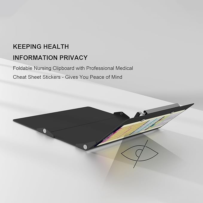 Nursing Clipboard Foldable Pocket Size-Nursing Edition Cheat Sheets Aluminum 3 Layers Foldable Clipboard Nursing Nurse Clipboard Foldable fits in Nurses Doctors(Black)