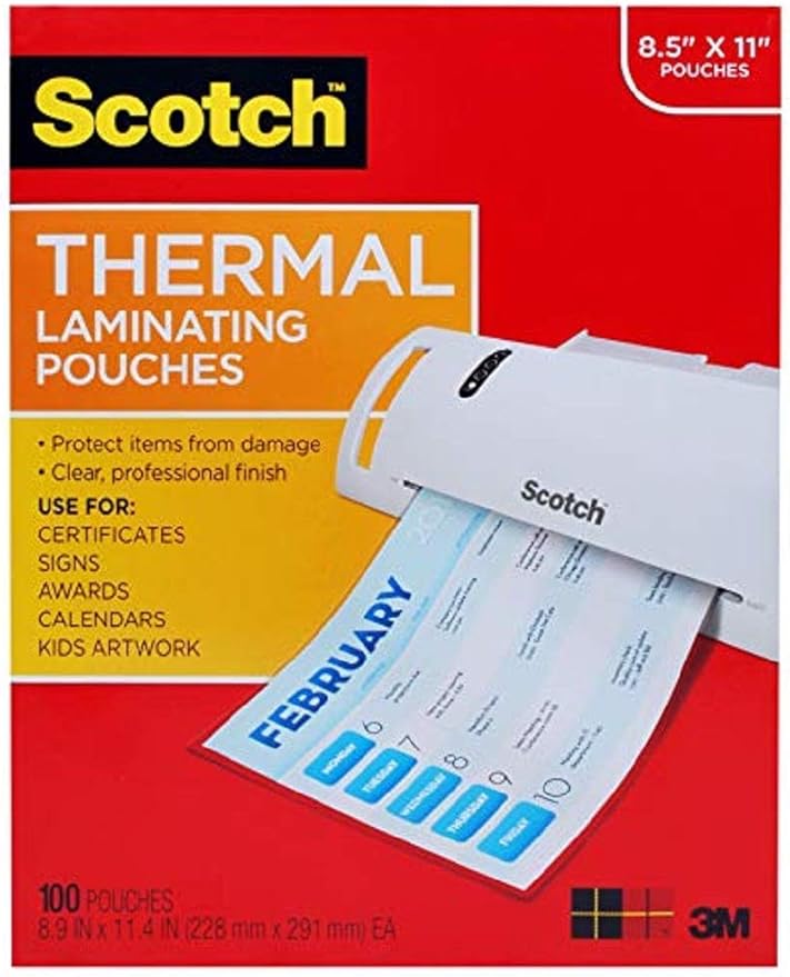 Scotch Thermal Laminating Pouches, 8.9 x 11.4 -Inches, 3 mil Thick, 100-Pack (TP3854-100) (2 case(100-Pack))