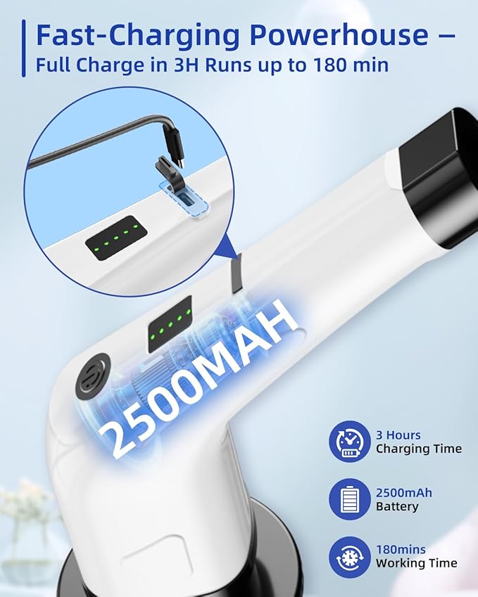 Electric Spin Scrubber with 6 Replacement Brush Heads, Cordless Dual Speed 360/300 RPM Cleaning Brush with 2500mAh Battery for Bathroom, Tub, Tile & Floor Cleaning