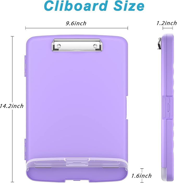 Rimilak Plastic Clipboard with Storage, 8.5 x 11 High Capacity Folio Nursing Case with Pen Holder, Size 14.2 x 9.6 x 1.2″ Folder Side-Opening for Classroom, Teacher, Student, Smooth Writing, Purple