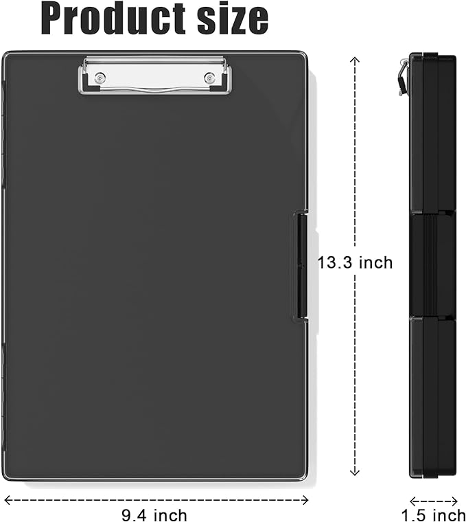 Hongri Clipboard with Storage, Black 8.5 x 11 Folder Nursing Side Opening, Heavy Duty with Dual Compartment, Smooth Writing for Teachers, Classroom, Size 13.3 x 9.4 x 1.5 in, Office & School Supplies