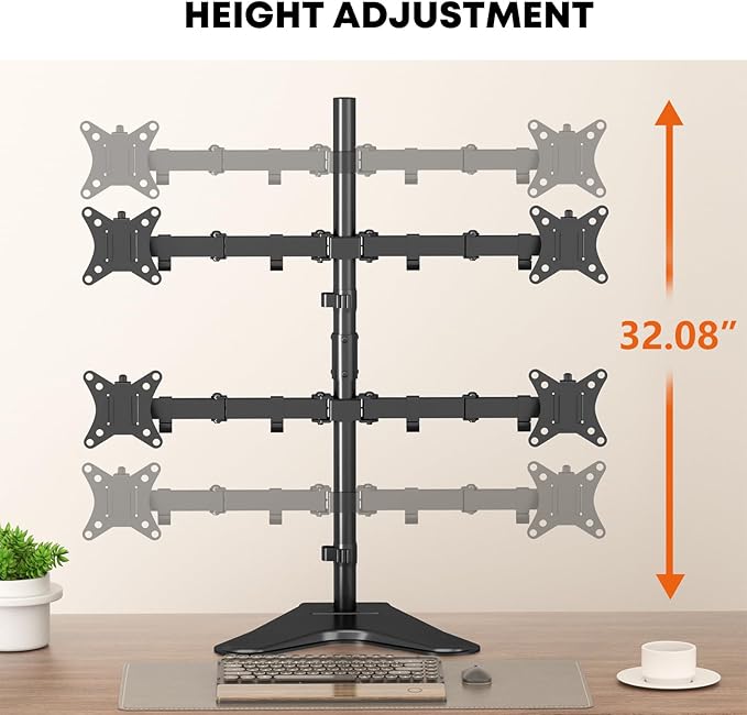 Quad Monitor Stand, Fully Adjustable Stacked 4 Screen Desk Mount for 17 to 32 Inch Computer Screens,Hold up to 19.8lbs Each,Black