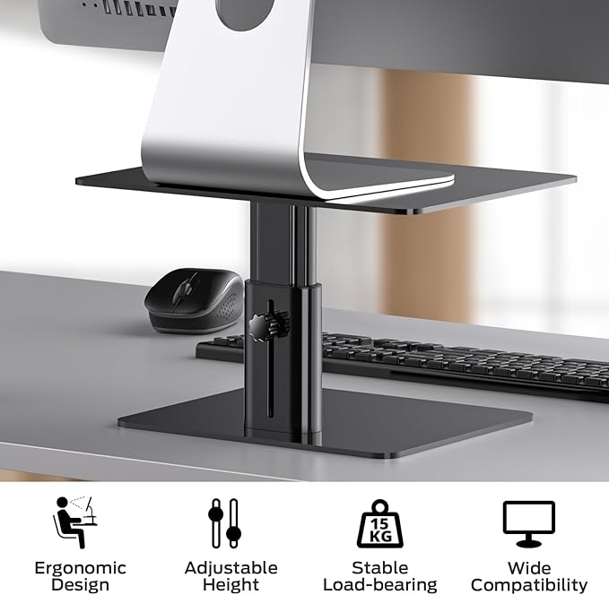BoYata Monitor Stand, Adjustable Monitor Riser Metal Computer Stand Compatible with TV, PC, Laptop, Computer, iMac, and All Screen Display-Black