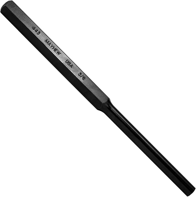 Mayhew Tools 21014 SAE Pin Punch, 3/8 x 2" Pin, 7-1/8" OAL x 1/2" Body, Black Oxide Finish