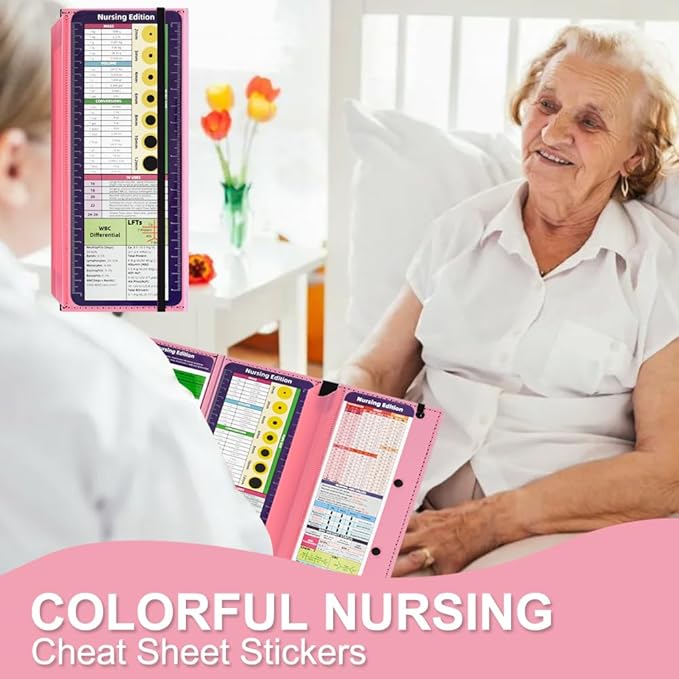 Vuzvuv Nursing Foldable Plastic Clipboard 3 Layers with Medical Edition Cheat Sheets, Pink Pocket Foldable Nurse Clip Boards Notepad for Students,Doctors and Medical Staff