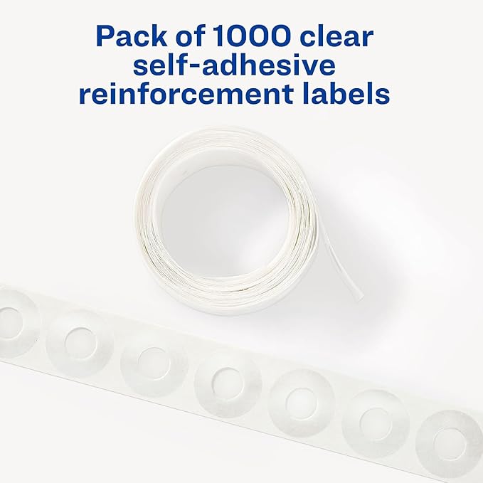Avery Self-Adhesive Hole Reinforcement Stickers, 1/4" Diameter Hole Punch Reinforcement Labels, Clear, Non-Printable, 1,000 Labels Total (5722) - Pack of 2