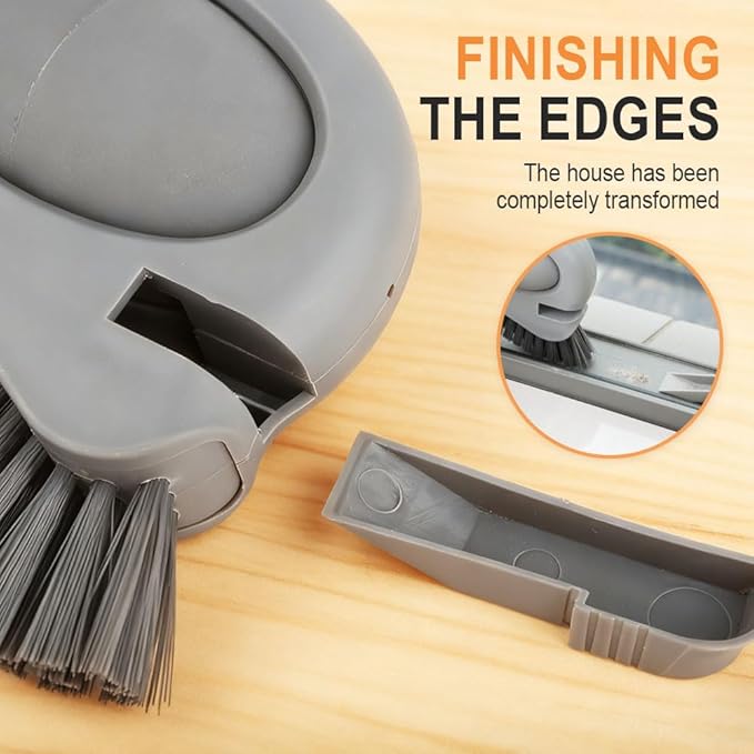 2 in 1 Groove Cleaning Brush with Air-Blowing, Window Track Cleaning Tools, Multifunction Window Track Cleaner with Hard Bristle Scraper, Crevice Brush for Sliding Door Track, Window Seal, Sill (2PC)