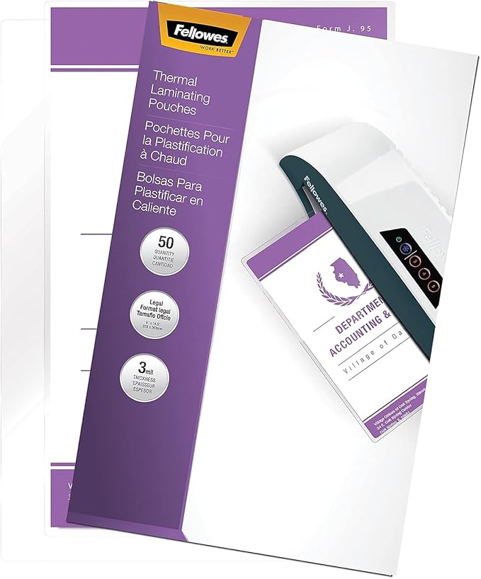 FEL52226 - Fellowes Glossy Pouch - Legal, 3 mil, 50 Pack