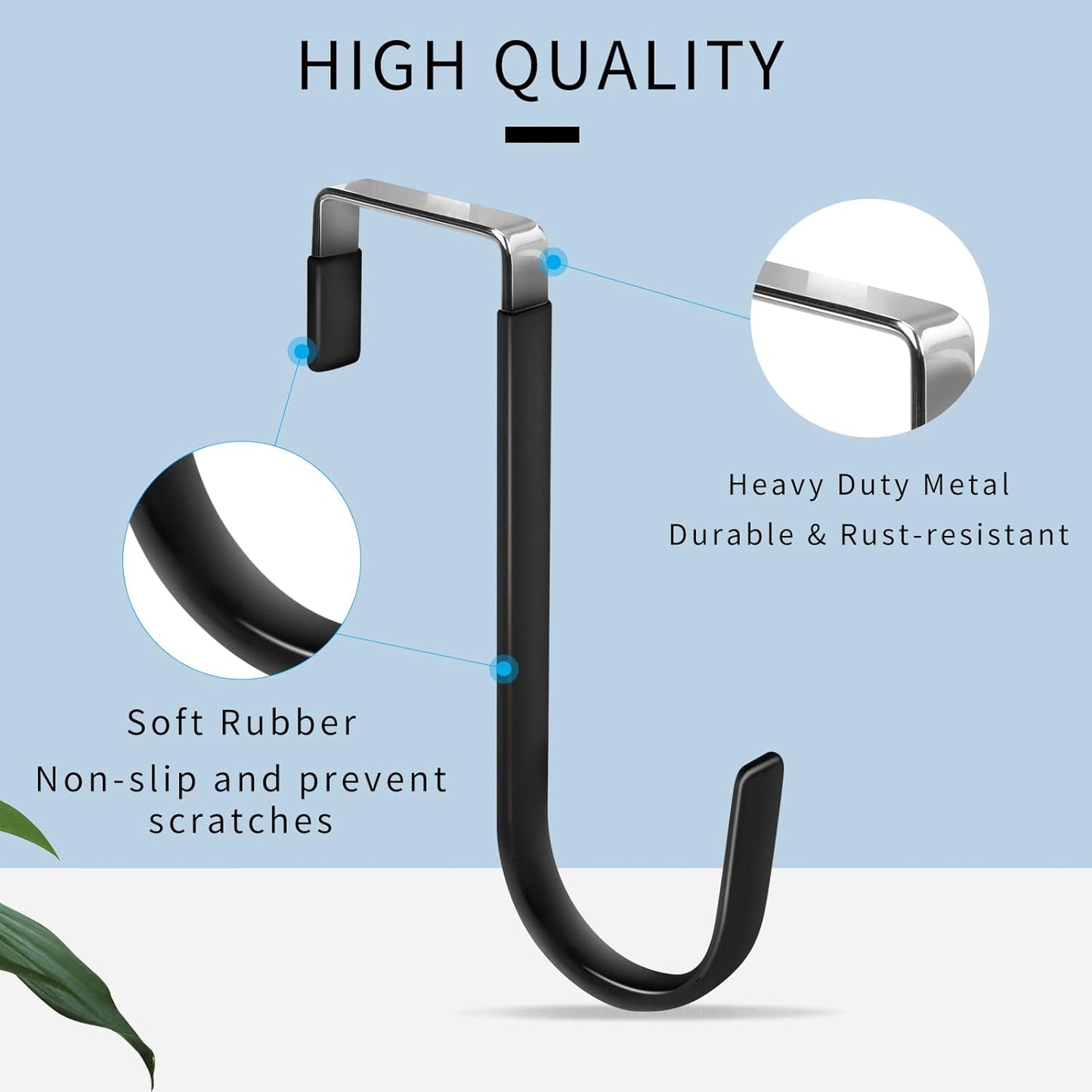 FYY Over the Door Hooks, 4 Pack Door Hangers Hooks with Rubber Prevent Scratches Heavy Duty Organizer Hooks for Living Room, Bathroom, Bedroom, Kitchen Hanging Clothes, Towels, Hats, Coats, Bags Black