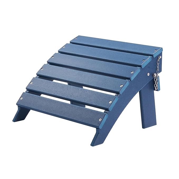 VEVOR Adirondack Ottoman, 15.7L x 18.9W x 13H Inch HDPE Plastic Folding Adirondack Ottoman, Weather-Resistant Foot Rest for Adirondack Chair, Widely Used for Outside Porch Pool Lawn Backyard, Blue