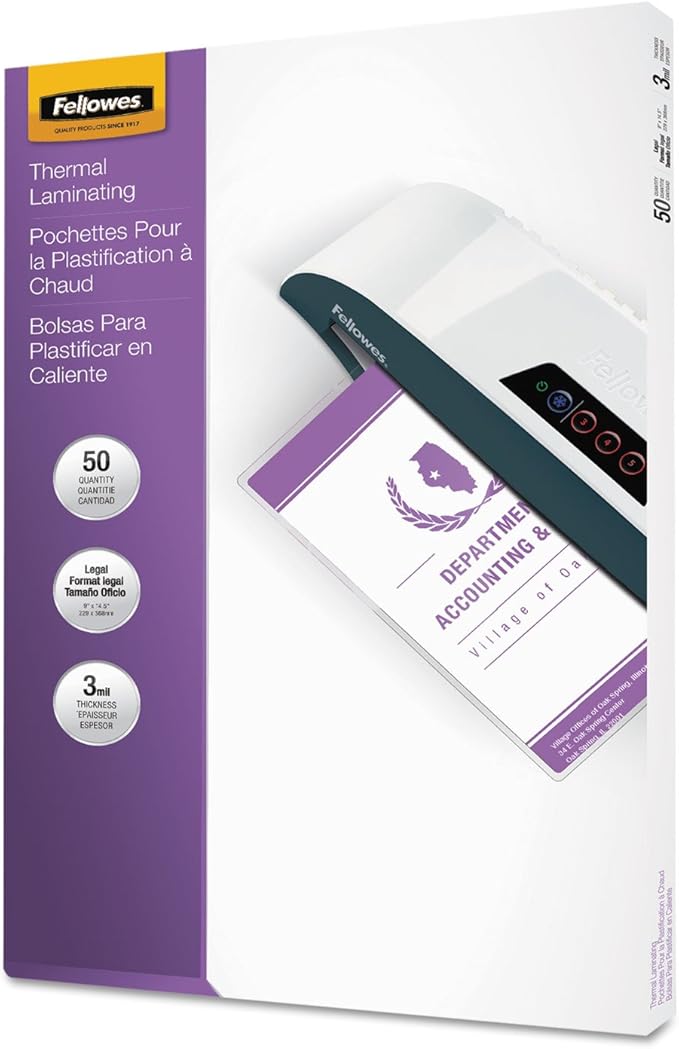 FEL52226 - Fellowes Glossy Pouch - Legal, 3 mil, 50 Pack