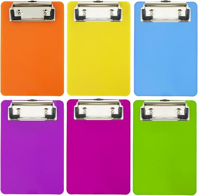 4x6in Mini Clipboards, 6 Pack Plastic Small Clipboards, Translucent A6 Size Mini Clipboard with Retaining Clips, Notepads Pocket Clipboard, Colorful Clip Boards for Classroom Restaurants Office Gifts