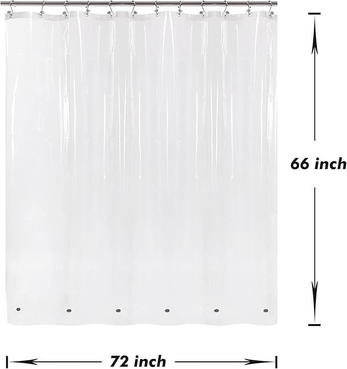 Barossa Design Short Shower Curtain or Liner with 6 Weighted Magnets, 72 x 66 inch Length, Heavy Duty PEVA, Waterproof, PVC Free, 12 Metal Grommets, Clear, 72x66