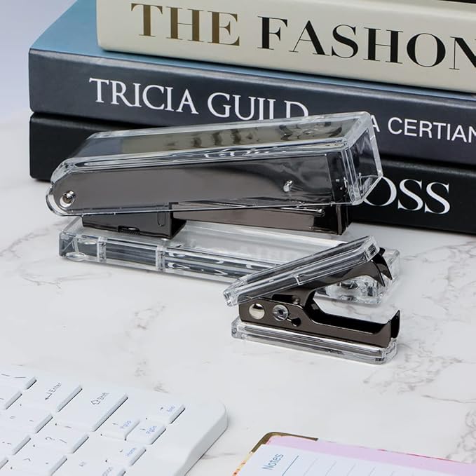 1PC Clear Black Staples Remover Acrylic Luxury Black Metal Body Staple Puller Removal Tool with Lock Professional Staple Remover for School Supplies Desktop Accessories