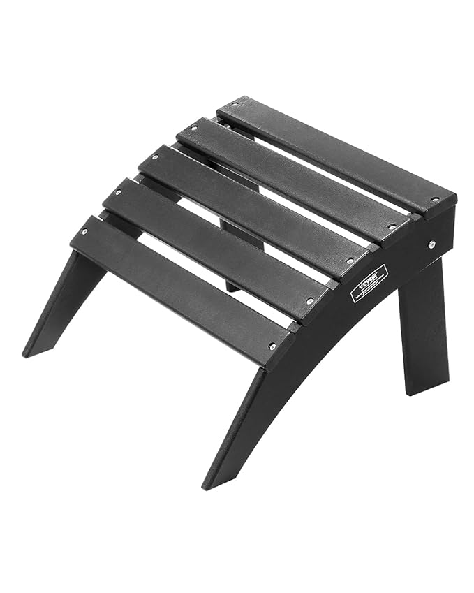 VEVOR Adirondack Ottoman, 18.7L x 19.7W x 13H Inch HDPE Plastic Folding Adirondack Ottoman, Weather-Resistant Foot Rest for Adirondack Chair, Widely Used for Outside Porch Pool Lawn Backyard, Black