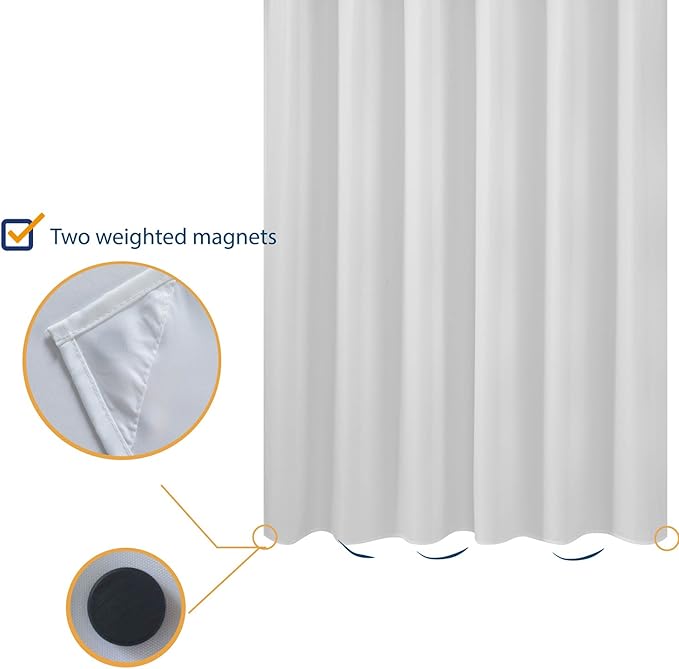 N&Y HOME Short Fabric Shower Curtain Liner 72 x 65 Shorter Length, Hotel Quality, Washable, Water Repellent, White Bathroom Curtains with Grommets, 72x65