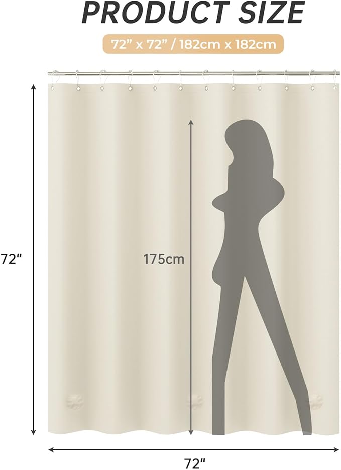 AmazerBath Plastic Shower Curtain Liner, 72 x 72 Inches EVA 8G Heavy Duty Beige Waterproof Weighted Thick Bathroom Curtain with 3 Clear Weights and 12 Rustproof Grommet Holes