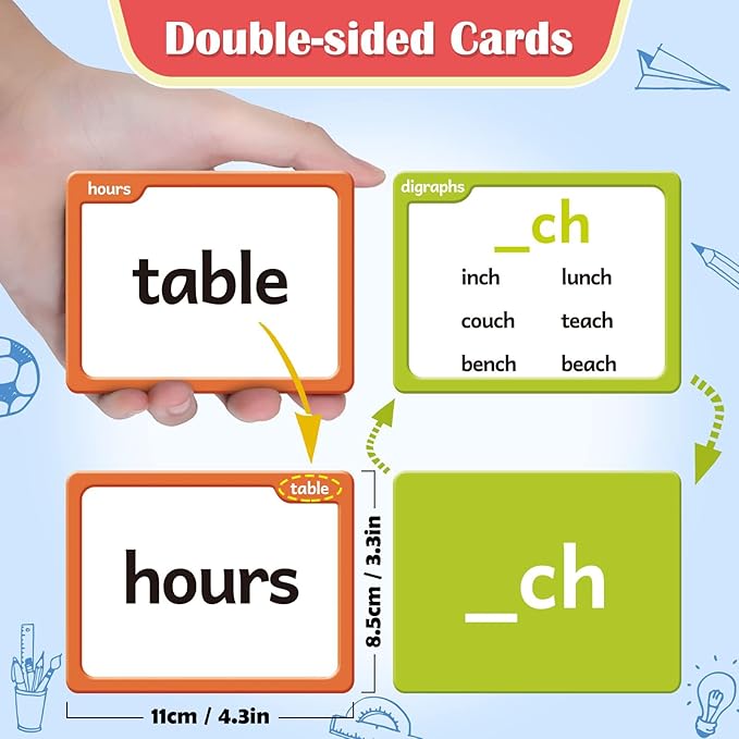 Torlam Sight Words & Phonics Flash Cards for Kids, Learn to Read Digraphs CVC Blends Long Vowel Sounds Spelling Reading Phonics Games, Site Words for Pre-k Kindergarten 1st 2nd 3rd Grade Homeschool
