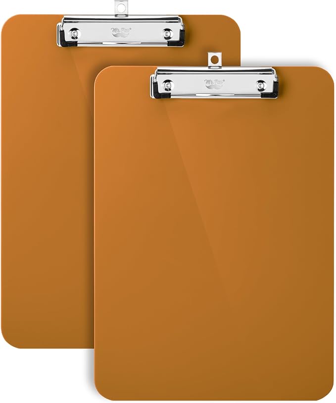 Mr. Pen- Plastic Clipboard, 12.5" x 9", 2 Pack, Golden Caramel Clipboard Plastic, Low-Profile Metal Clip with Retractable Hanging Hole