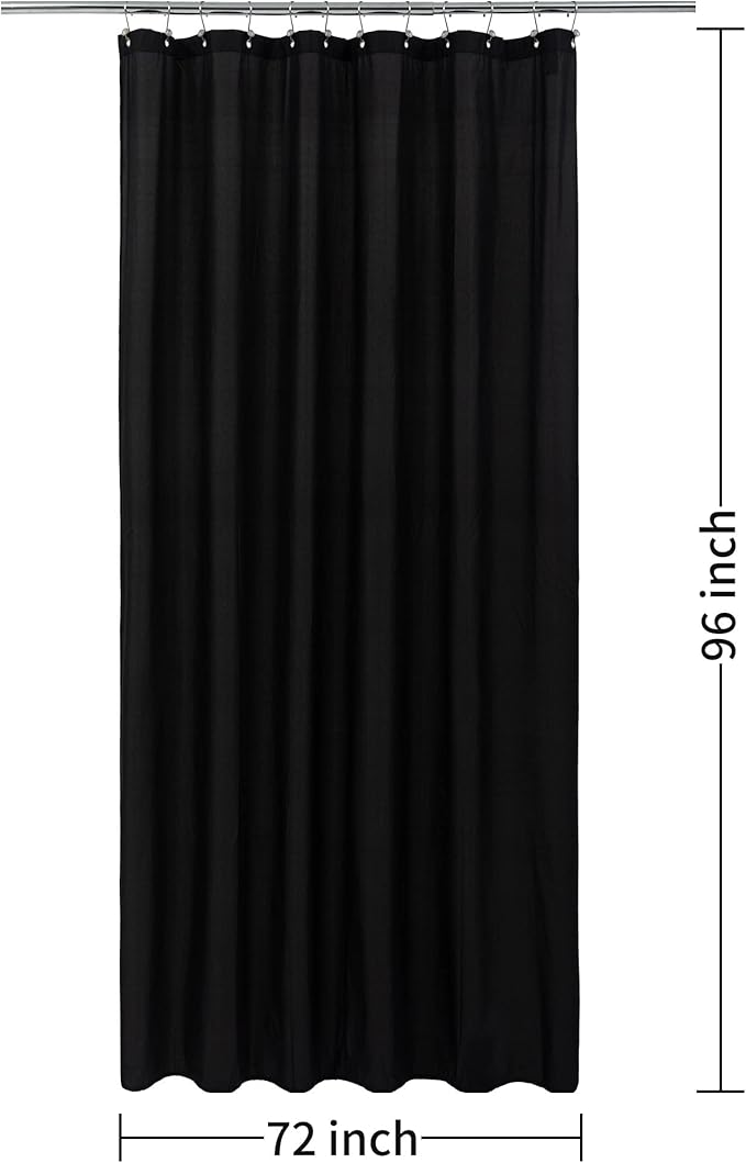 ALYVIA SPRING Extra Long Fabric Shower Curtain Liner Waterproof - 72" x 96", Soft & Lightweight X-Long Shower Curtain with 3 Magnets, Machine Washable - 72x96, Black