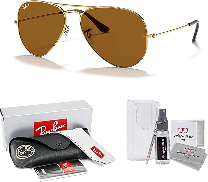 Ray-Ban RB3025 Metal POLARIZED Aviator Sunglasses For Men For Women +BUNDLE with ACCESSORY EYEWEAR KIT