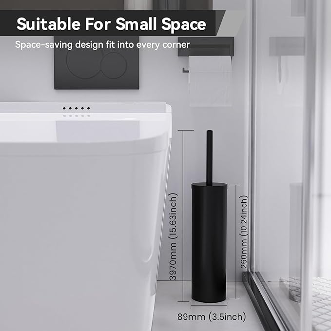 DOWRY Toilet Brush and Holder for Bathroom Storage Organization Deep Cleaning Covered Brush Cleaner Black Toilet Brush with 2 Brush Holders,Black Round 2PCS