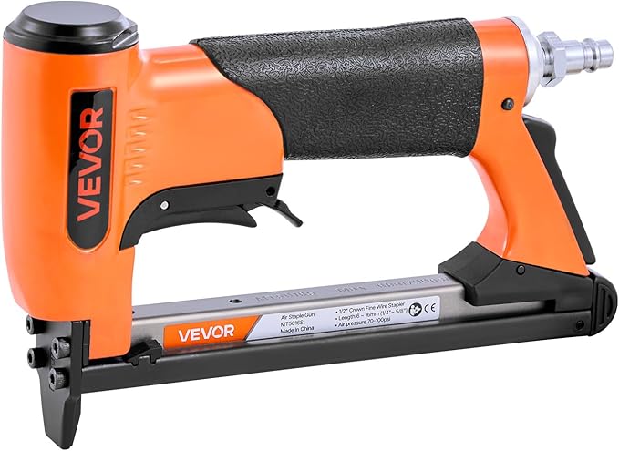 VEVOR Pneumatic Staple Gun, 20 Gauge Air Upholstery Stapler for 50 Series Fine Wire Staples 1/2" Crown 1/4"-5/8" Length, Max 110PCS Loading Air Staple Gun for Upholstering, Woodworking, DIY Projects