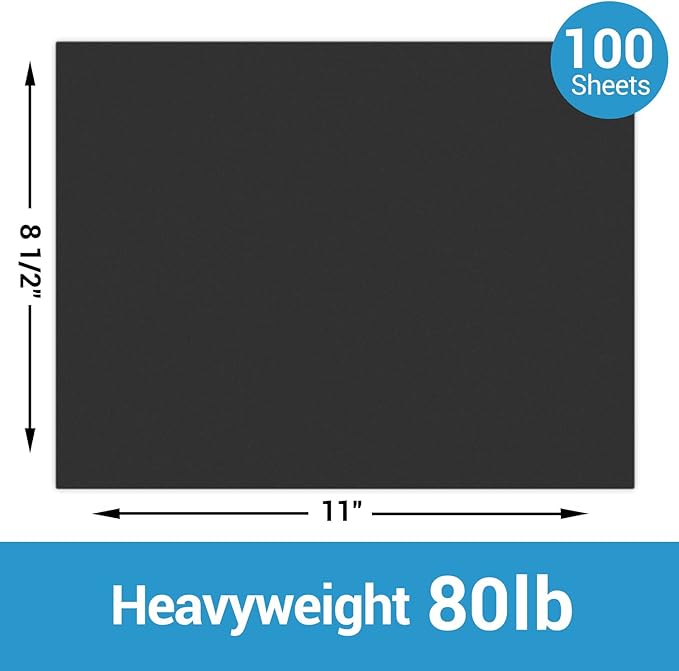 Ohuhu Black Cardstock Thick Paper 100 Sheets - Ohuhu 8.5" x 11" Heavyweight 80 lb/216 gsm Card Stock for Crafts and DIY Card Making