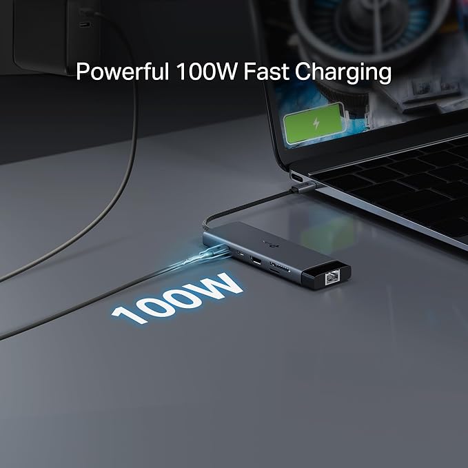 TP-Link USB C Hub 9-in-1 Multiport Adapter UH9120C | 4K@60Hz HDMI, 1×1G ethernet, SD & microSD, 100W Power Delivery, 1×USB-C + 3×USB-A Data Ports | 5Gbps High-Speed Splitter for MacBook & More