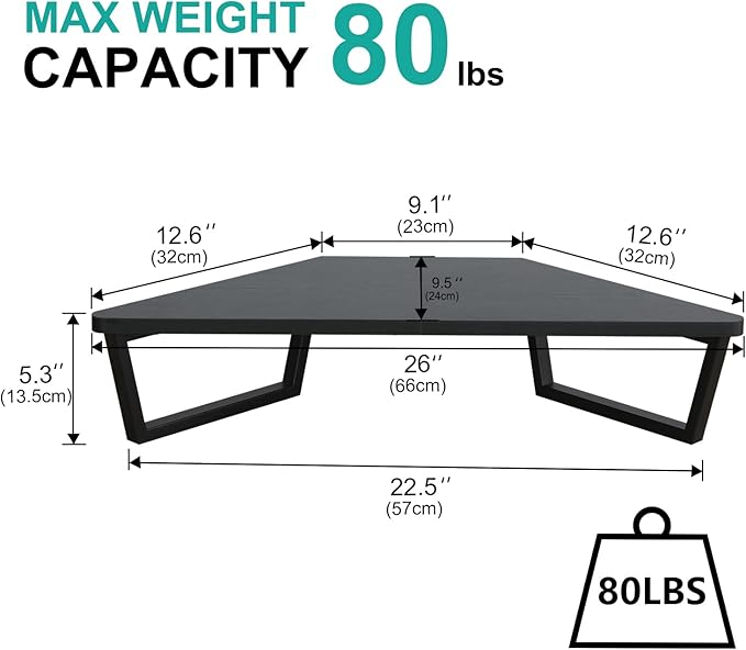TEAMIX 26 inch Triangle Monitor Stand Riser, Desktop Corner Shelf with Metal Leg Wood Computer Stand with Storage Laptop Riser Office Organization