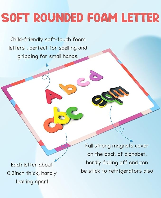 Classroom Magnetic Letters Kit Colorful 234 Pcs with Double - Side Magnet Board - Foam Alphabet Letters for Preschool Kids Toddler Spelling and Learning - Fridge Magnets ABC Education Toys