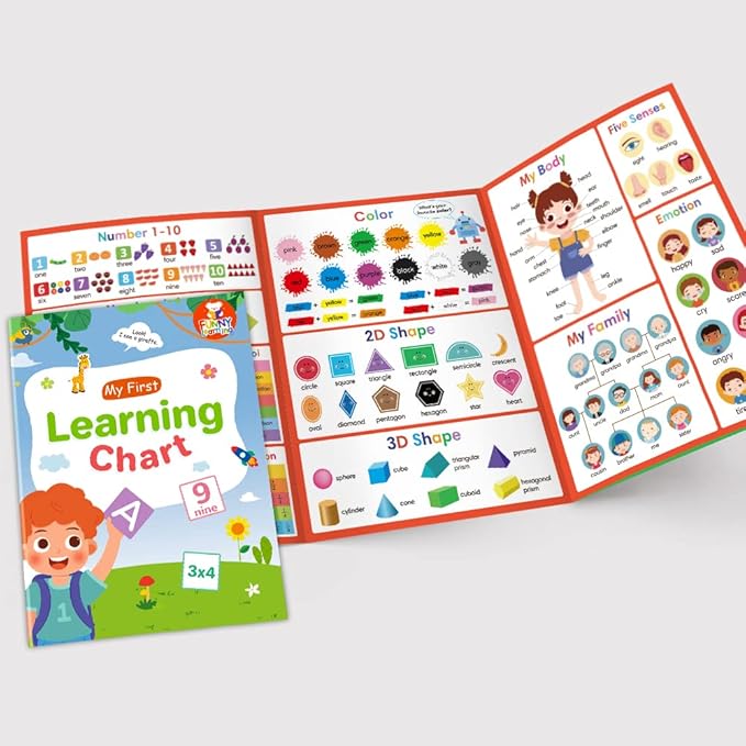Lachilly My First Learning Chart and My First Phonics Chart Set Words Learning Sheet Educational Poster Vocabulary Building Flashcards Worksheet Teacher Teaching Aids for Pre-Kindergarten
