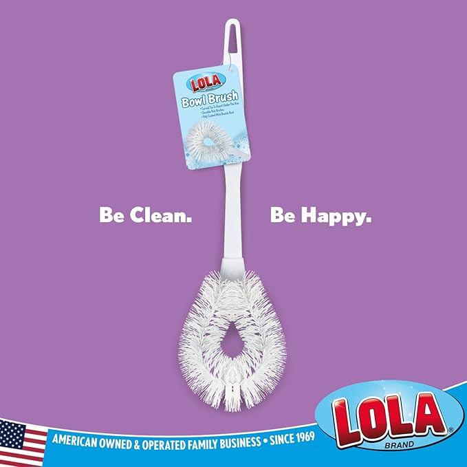 LOLA Toilet Bowl Brush w/Curved Head, Coated Wire, Durable Poly Bristles, Reaches Under Toilet Bowl Rim, 1 Pack