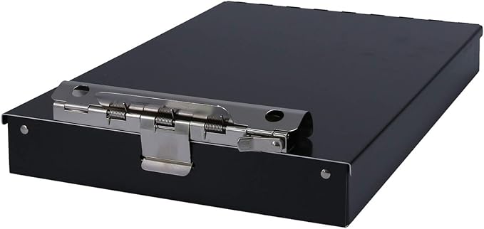 Saunders Metal Clipboard with Storage, Black Dual Layer Nursing Clipboard Folio, Letter Size Paper Organizer, Steel Clip with Self Locking Latch, Form Holder for Office, School & Work - Made in USA